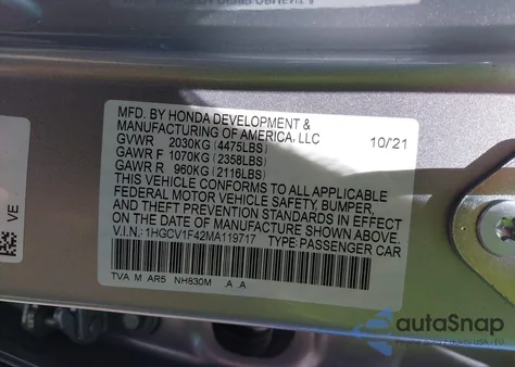 2021 Honda Accord Sport Special Edition z USA, uszkodzony, nr VIN 1HGCV1F42MA119717